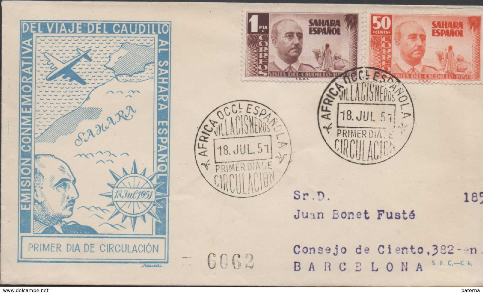 3438  Carta  Certificada  Africa Occi. Española 1951,Sahara Español - Sahara Español