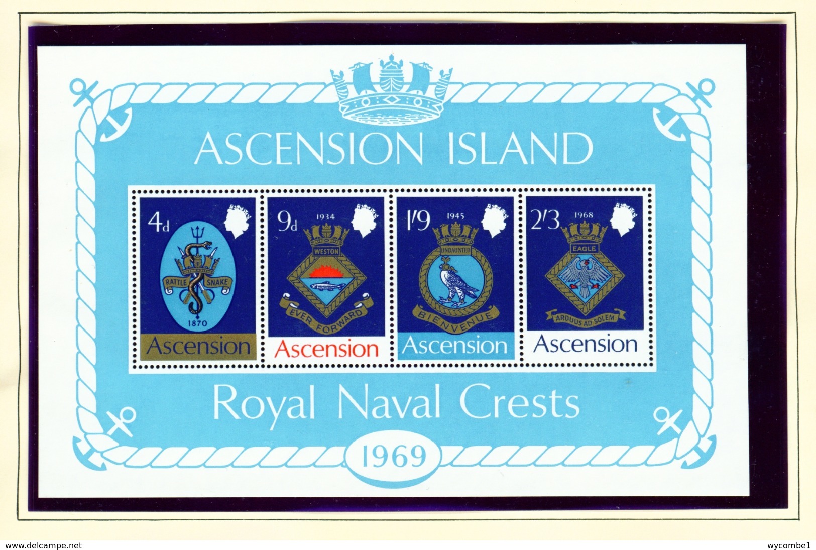 ASCENSION  -  1969 Naval Crests Miniature Sheet Unmounted/Never Hinged Mint - Ascension