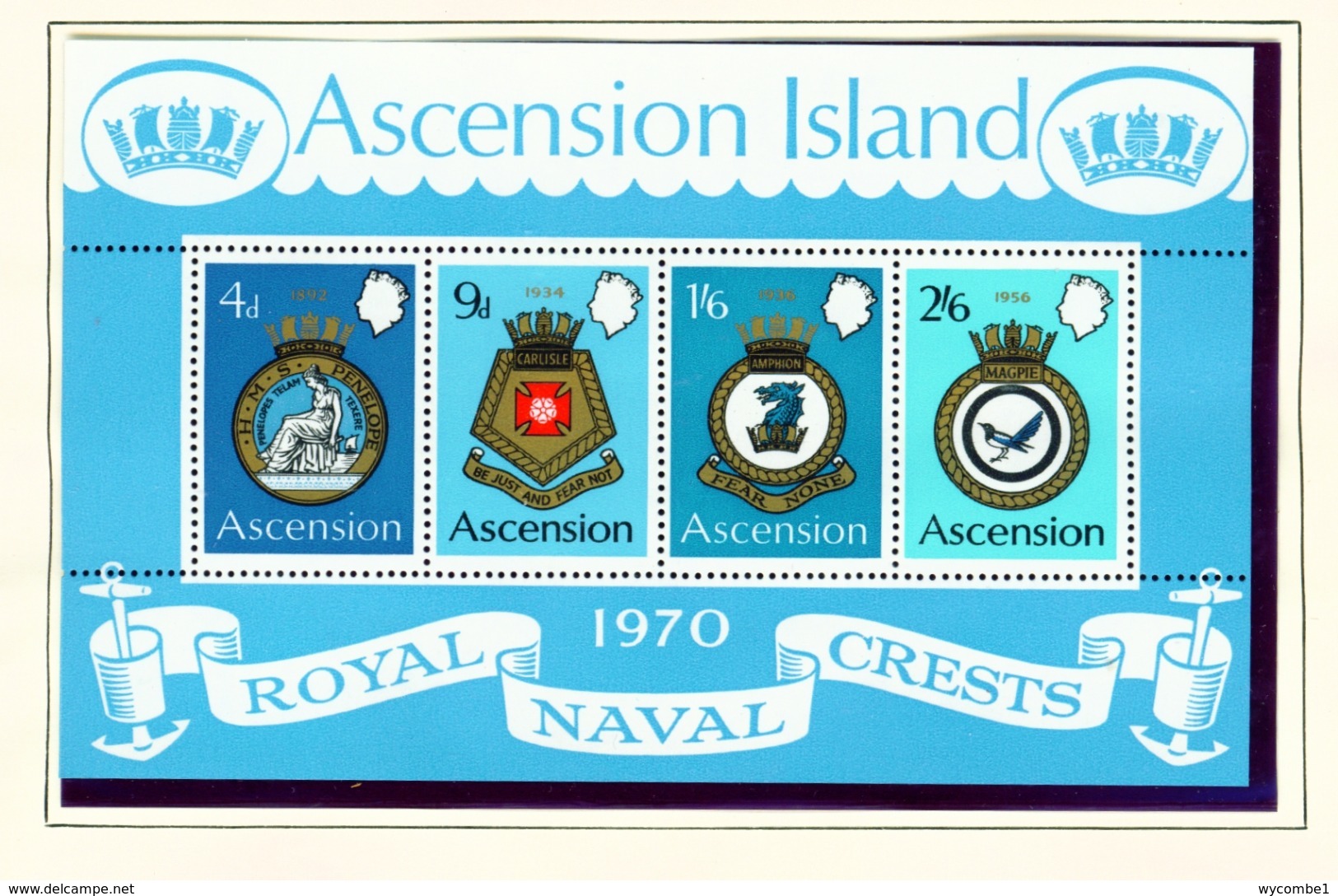 ASCENSION  -  1970 Naval Crests Miniature Sheet Unmounted/Never Hinged Mint - Ascension