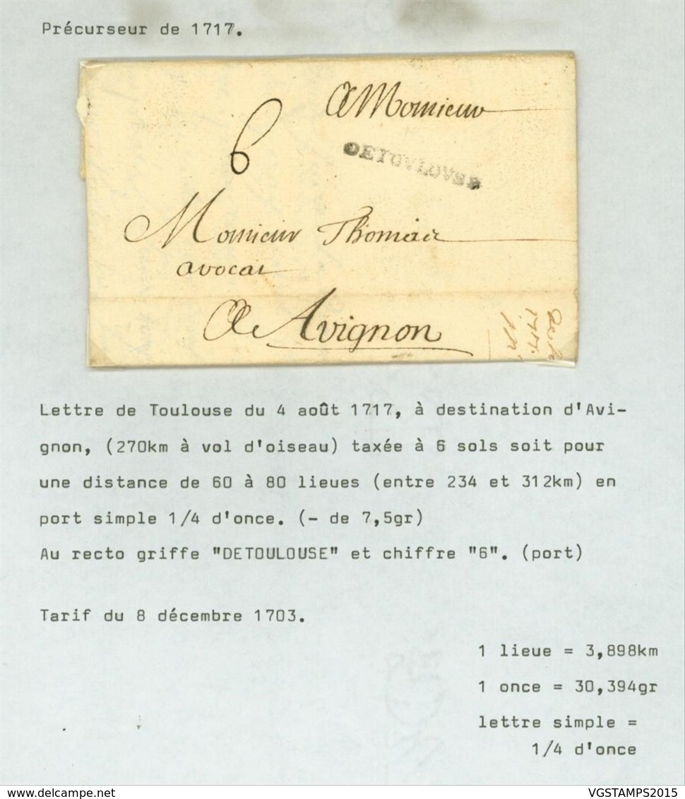 France 1717 - Precurseur De Toulouse à Avignon ............ (VG) DC-4223 - 1701-1800: Vorläufer XVIII