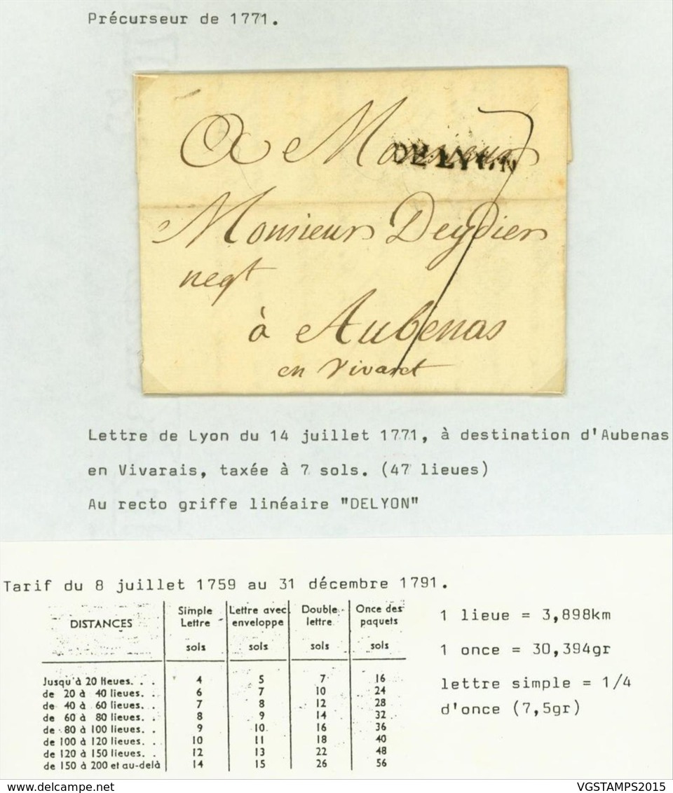 France 1771 - Precurseur De Lyon à Aubenas........ (VG) DC-4234 - 1701-1800: Vorläufer XVIII