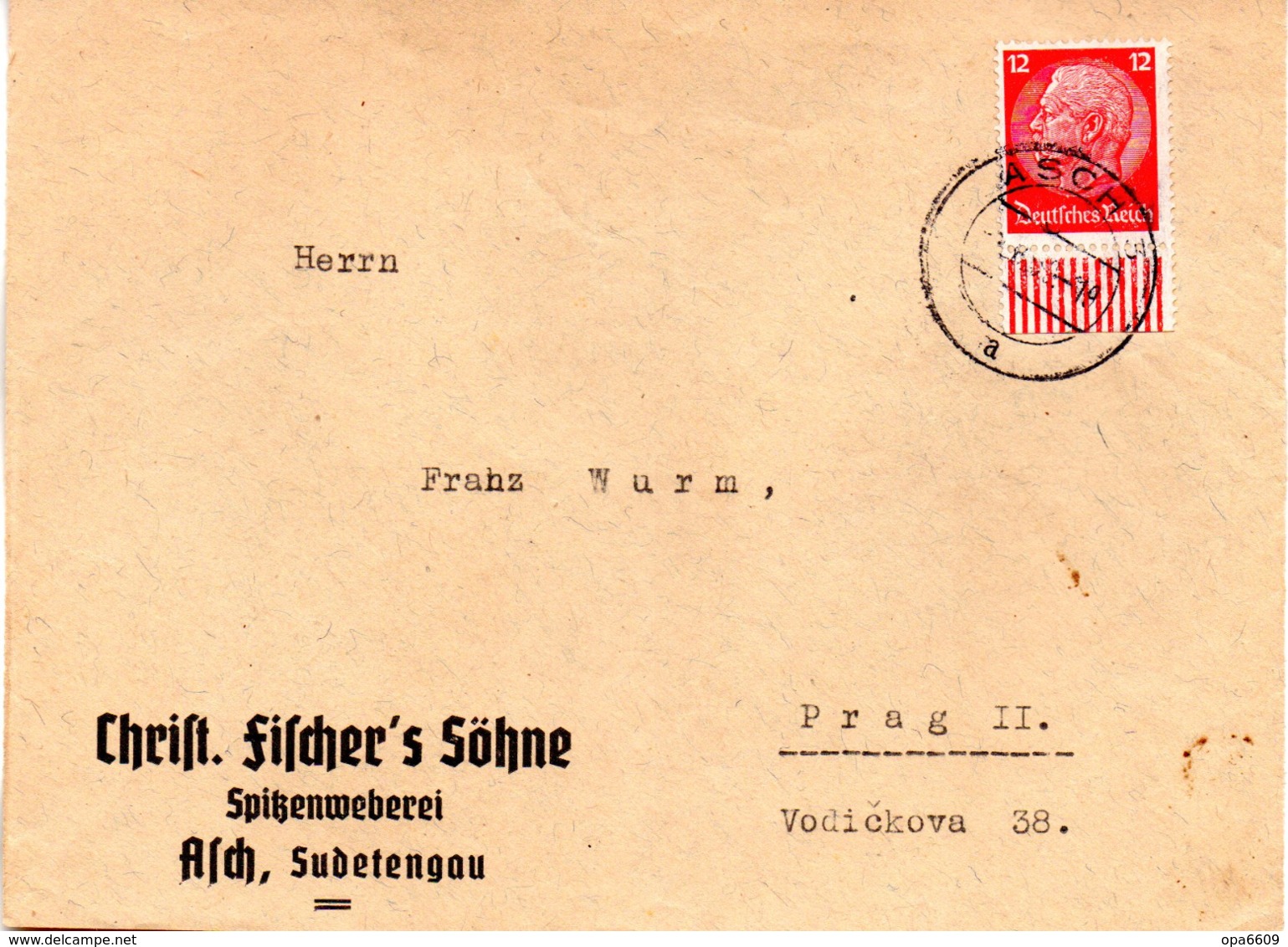 Sudetenland 1939, Geschäfts-Brief-Vorderseite  EF DR Mi 519 TS ASCH UB "a" 3.8.39 - Sudetenland