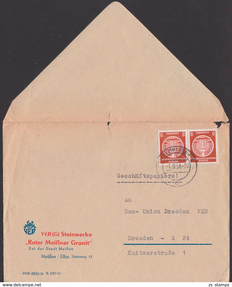 MEISSEN VEB Steinwerke "Roter Meißner Granit" , DDR Dienstpost-Brief 3(2) OSt. 8 Pfg. Im Paar, Geschäftspapiere, 1.9.54 - Sonstige & Ohne Zuordnung