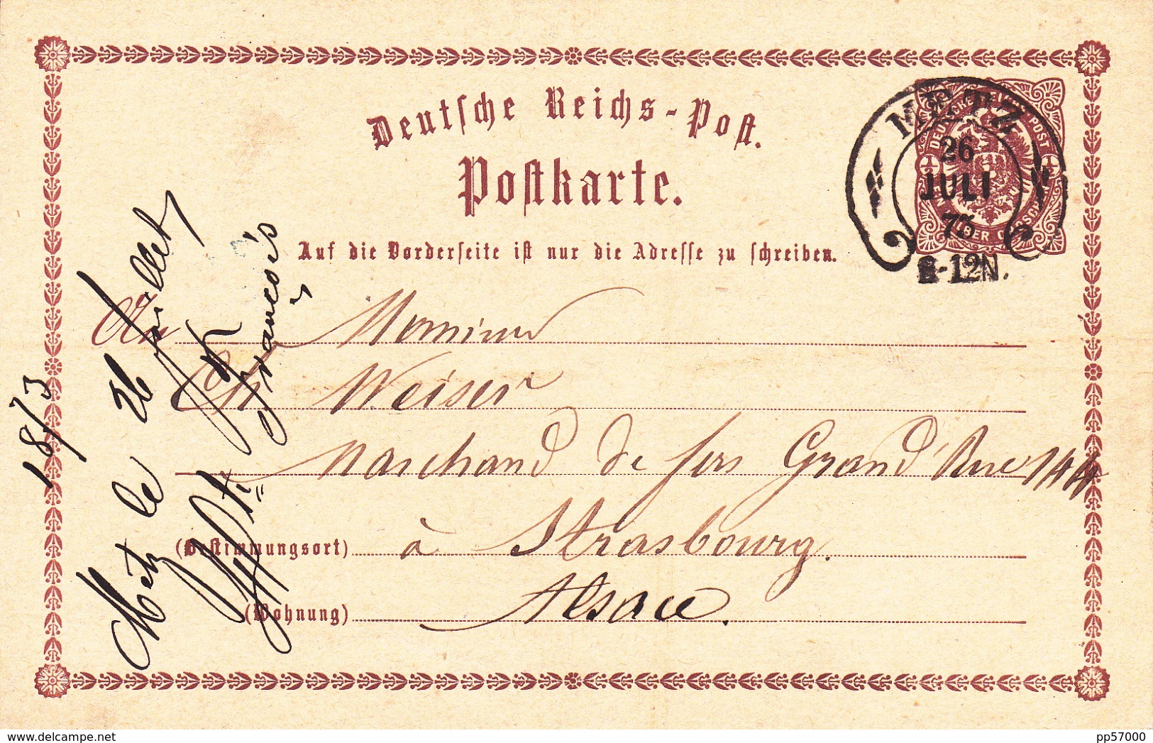 Enter Postale Du Reich Occupation De Metz 1873 - Metz