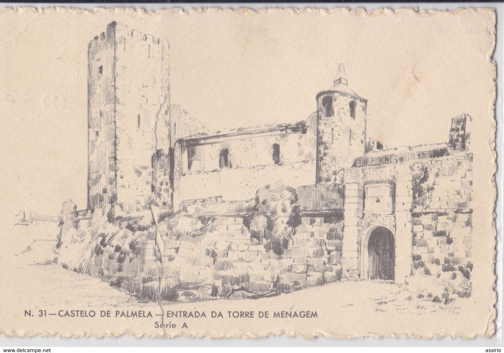 Portugal -Bilhete Postal Ilustrado -Castelo De Palmela -  Cirtculado Para Caldas Da Rainha -1955 (tem Um Vinco) - Leiria