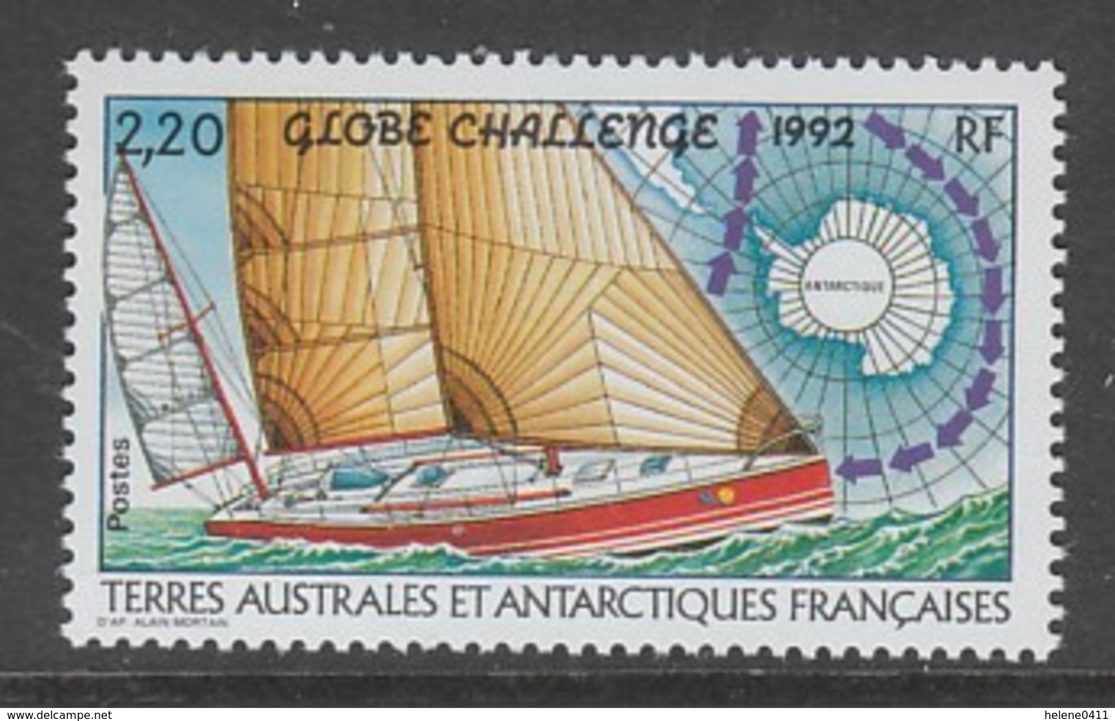 TIMBRE NEUF DES T.A.A.F. - LA COURSE A LA VOILE "GLOBE CHALLENGE 1992" N° Y&T 165 - Sailing