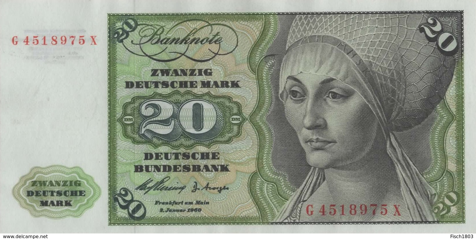 BRD Ro 264a 20 DM Serie G...X 1960(1963) UNC - 20 Deutsche Mark