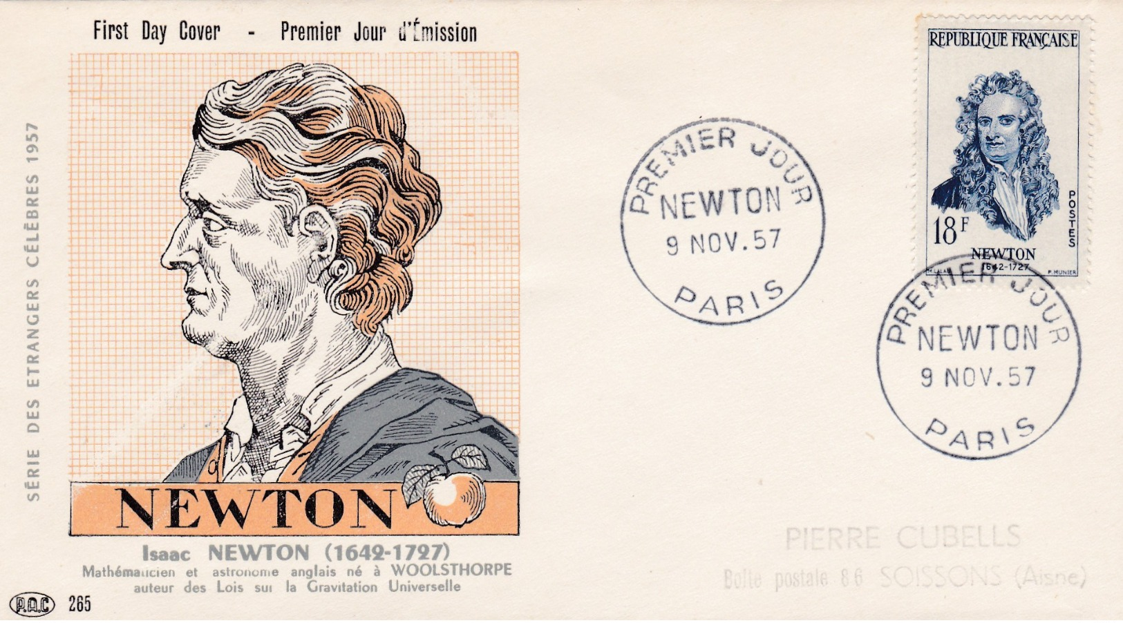 1136 De 1957 - FDC  1er Jour  - Newton (1642-1727) Mathématicien, Physicien Et Astronome - 1950-1959