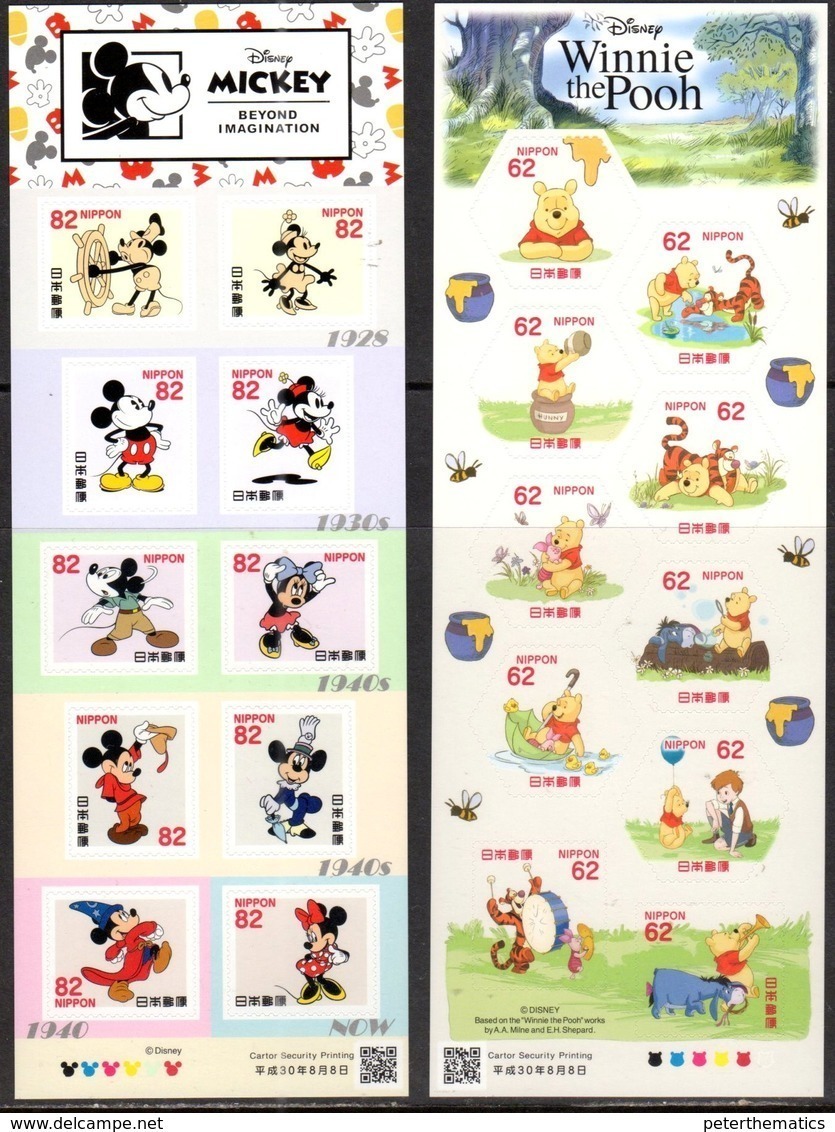 JAPAN, 2018, MNH, DISNEY, MICKEY MOUSE, MINNIE MOUSE, WINNIE THE POOH, 2 SHEETLETS - Disney