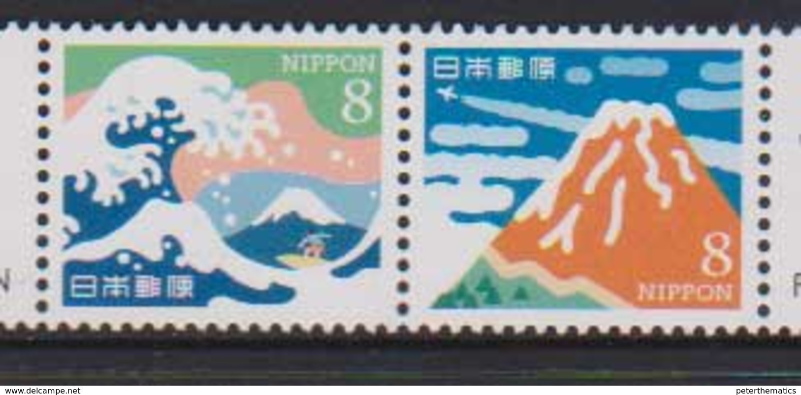 JAPAN, 2018, MNH, POSTCARD STAMPS, MOUNTAINS, PLANES, SURFING,2v - Other & Unclassified