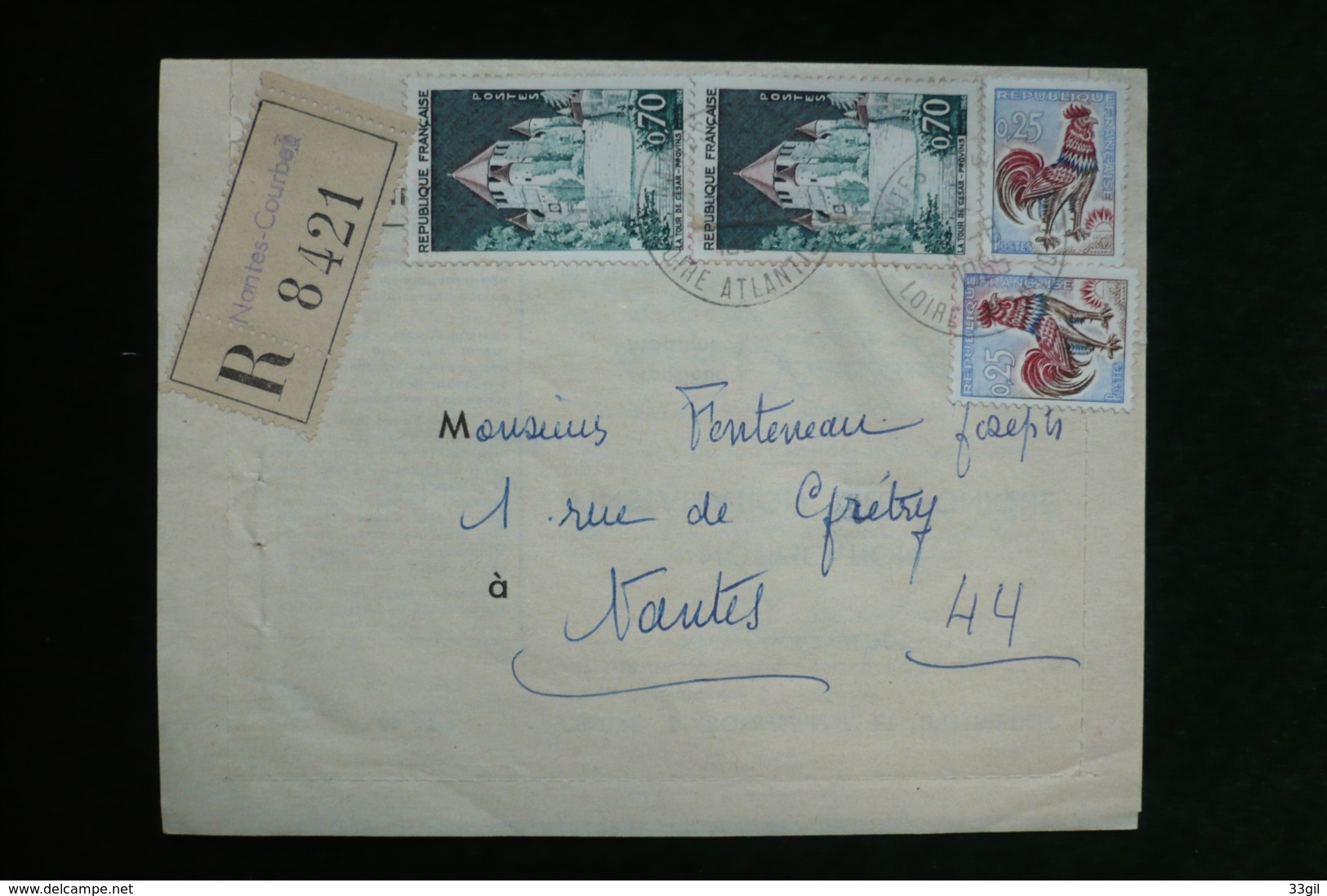 Lettre Recommandée Cachet Centre Nantes Courbet 1/8/1965 RARE !!!! Telephone - Cachets Manuels