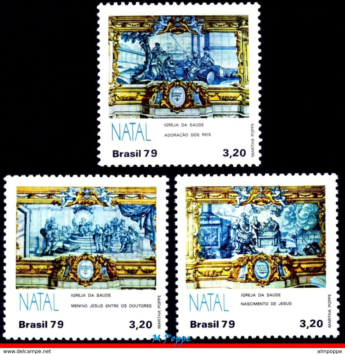 Ref. BR-1647-49 BRAZIL 1979 CHRISTMAS, NATIVITY, ADORATION OF, KINGS, RELIGION, SET MNH 3V Sc# 1647-49 - Nuevos