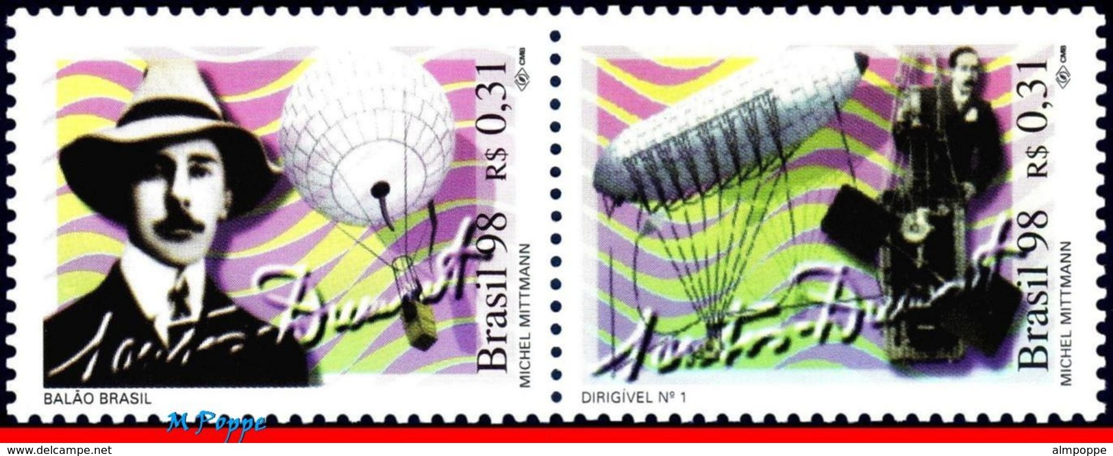 Ref. BR-2683A BRAZIL 1998 PLANES, AVIATION, SANTOS-DUMONT,FAMOUS, PEOPLE,ZEPPELIN,MI# 2880-81,SET MNH 2V Sc# 2682-2683 - Autres & Non Classés