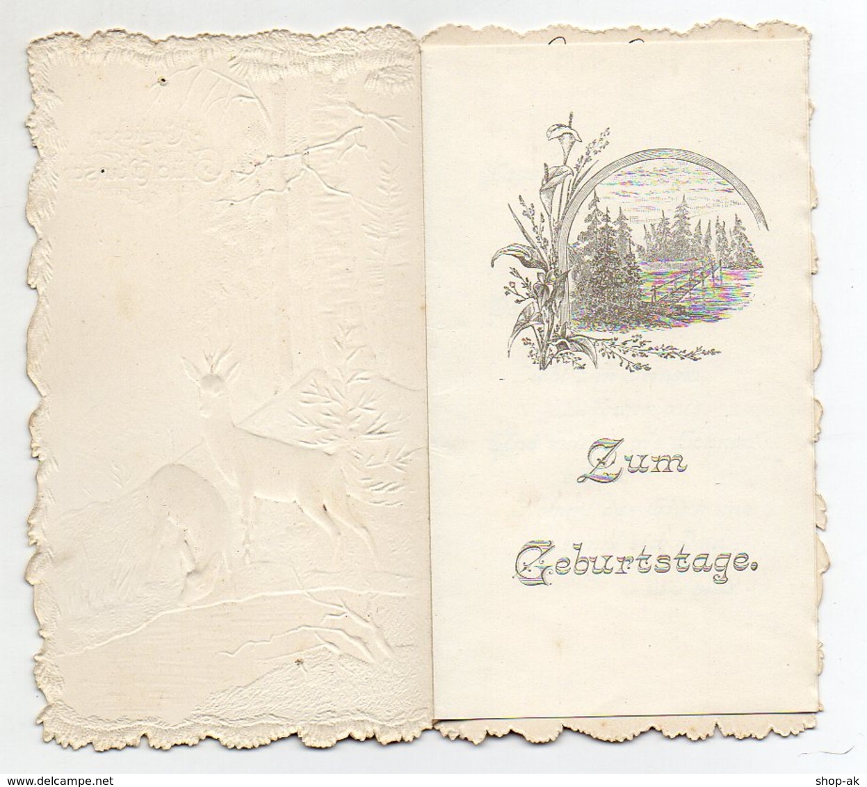 Y9316/ Geburtstag Klappkarte Rehe  Litho Glimmer Ca.1905 - Birthday