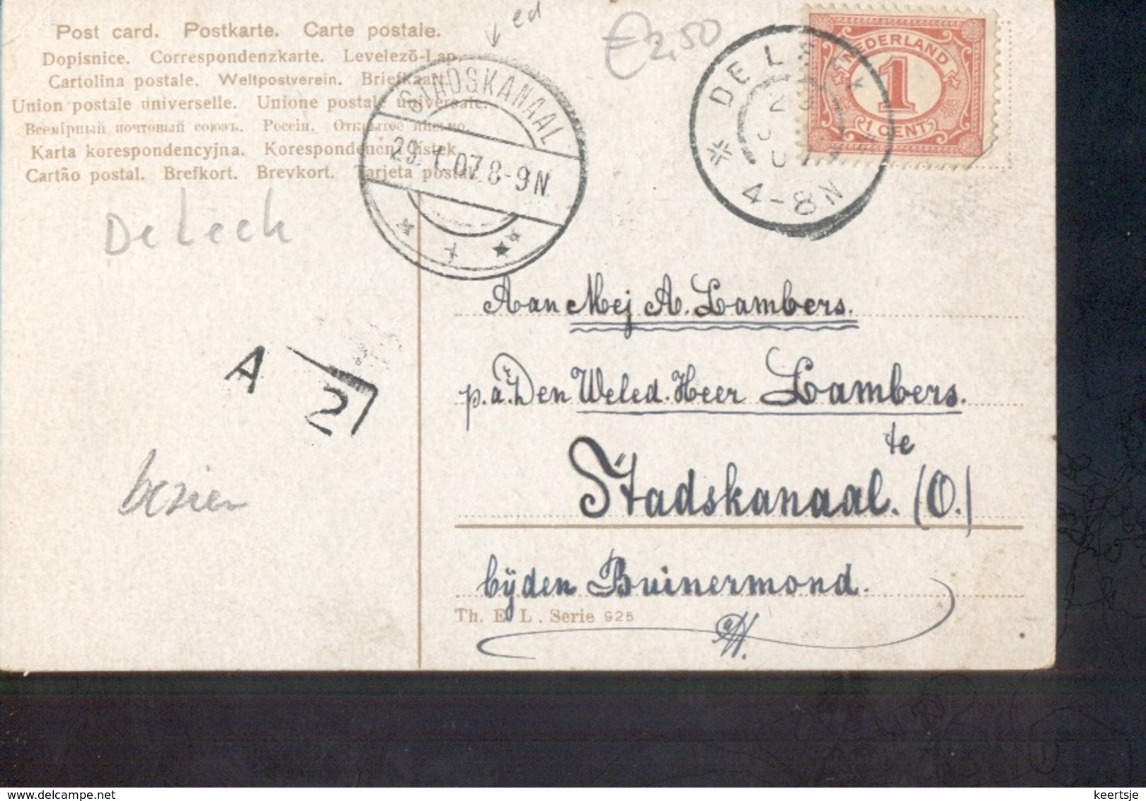 Stadskanaal Langebalk - De Leek Grootrond - 1907 - Poststempel