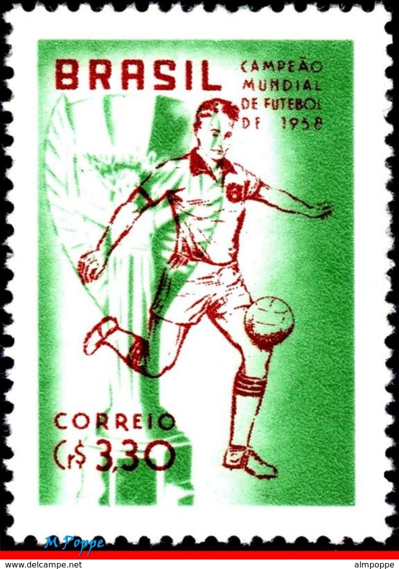 Ref. BR-887 BRAZIL 1959 FOOTBALL SOCCER, WORLD CUP CHAMPIONSHIP,, CHAMPION 1958, SPORT, MNH 1V Sc# 887 - 1958 – Suède