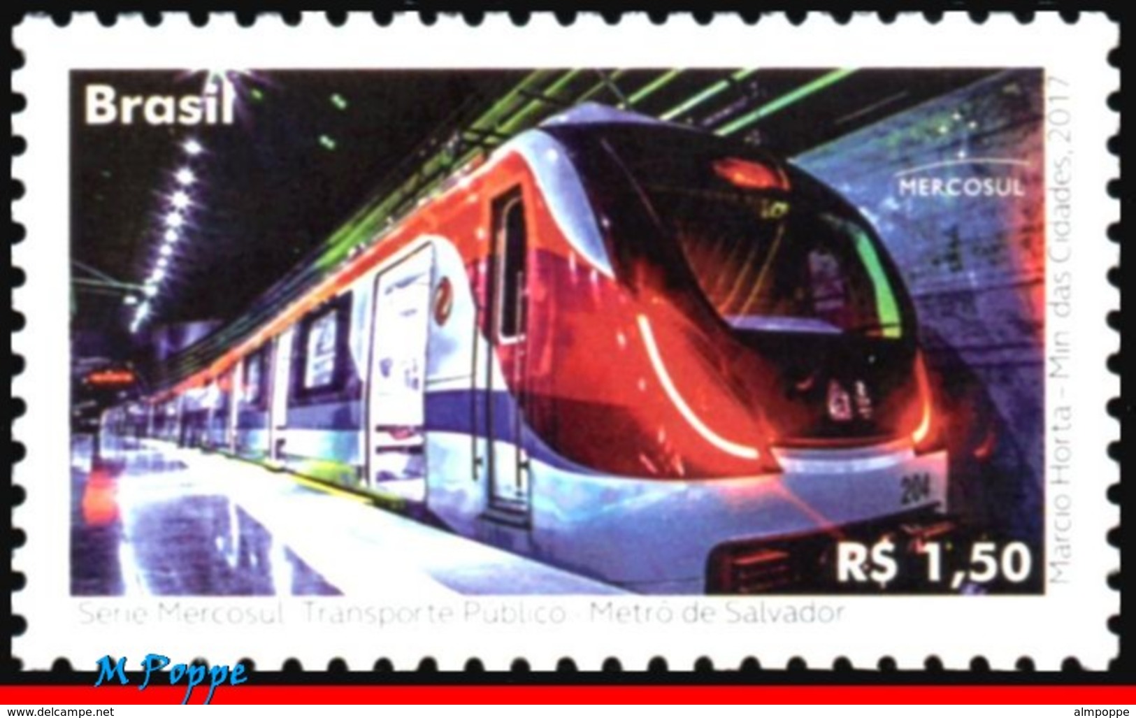 Ref. BR-V2017-06FO BRAZIL 2017 RAILWAYS, TRAINS, MERCOSUR ISSUED, PUBLIC, TRANSPORT, SUBWAY, SHEET MNH 18V - Trenes