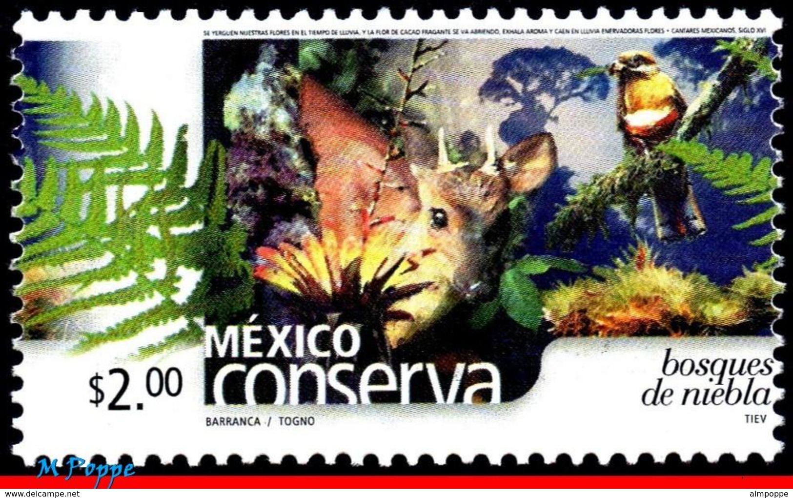 Ref. MX-2257 MEXICO 2002 NATURE, CONSERVATION, RAIN, FORESTS, PLANTS, BIRDS, DEER,(2.00P),MNH 1V Sc# 2257 - Protección Del Medio Ambiente Y Del Clima