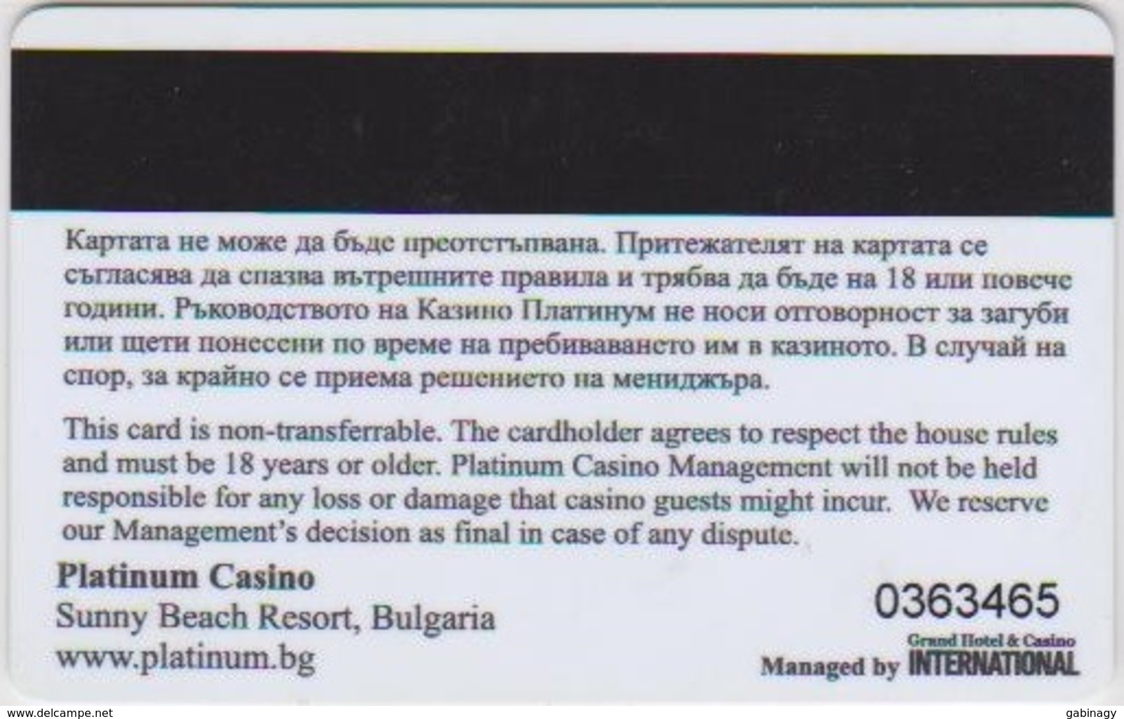 CASINO CARD - 430 - BULGARIA - PLATINUM CASINO - Casinokarten