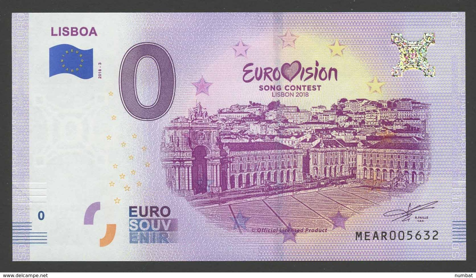 EUROVISION Banknote 2018 Lisbon - Portugal. 0 EURO. UNC. Variety I - Sonstige & Ohne Zuordnung