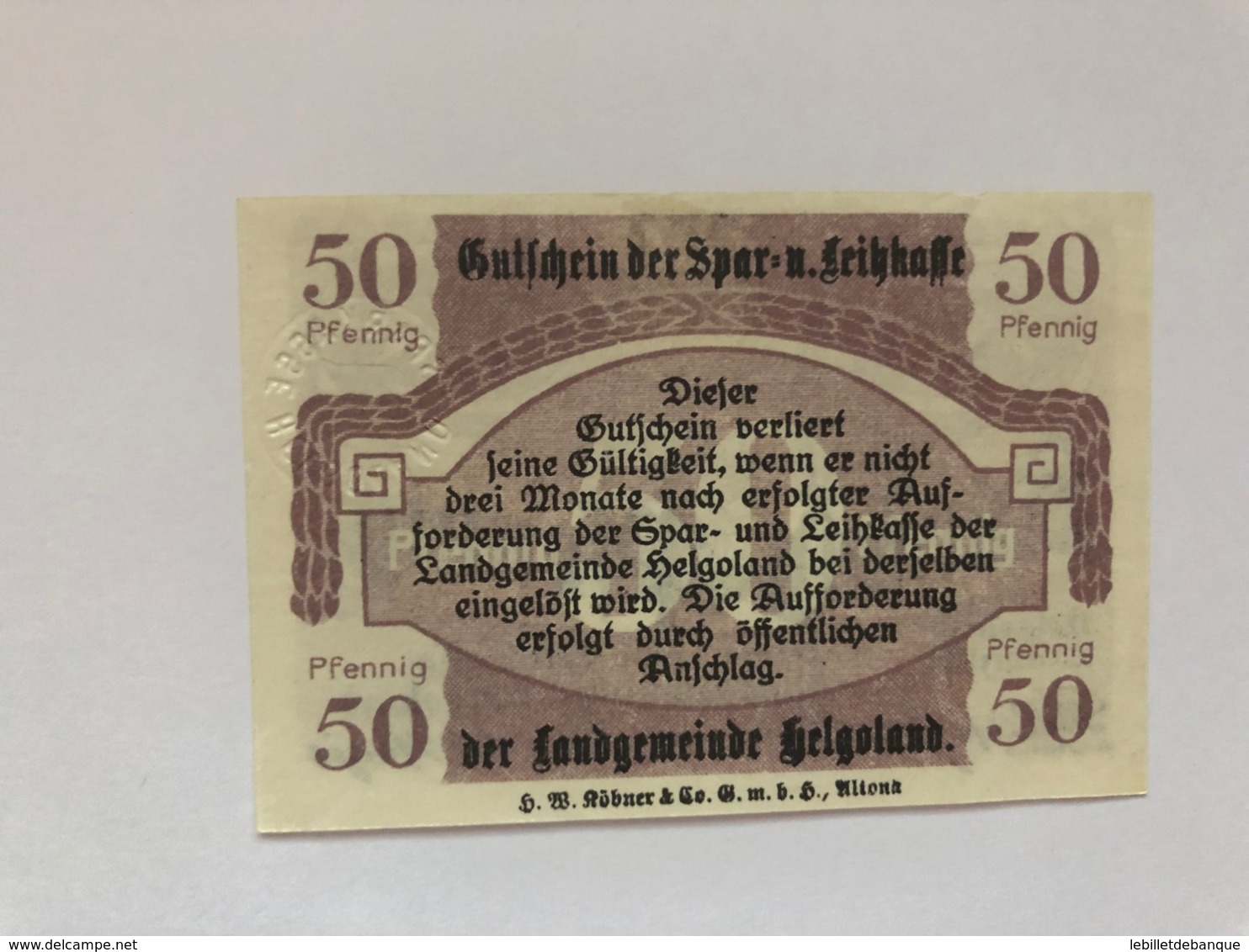 Allemagne Notgeld Helgoland 50 Pfennig - Collections