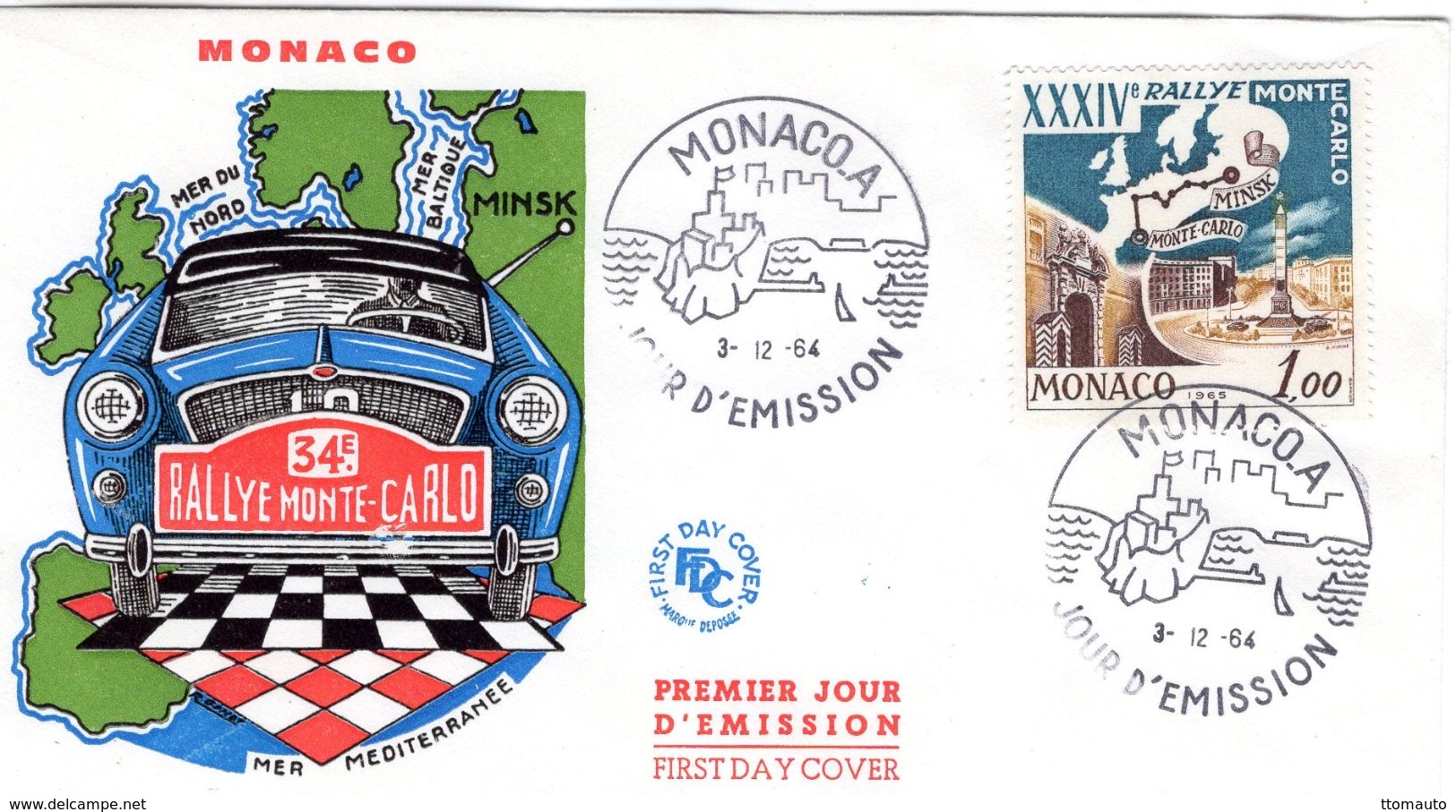 XXXIVe  Rallye Monte-Carlo  -  Monaco  Premier Jour D'Emission - FDC - Cars