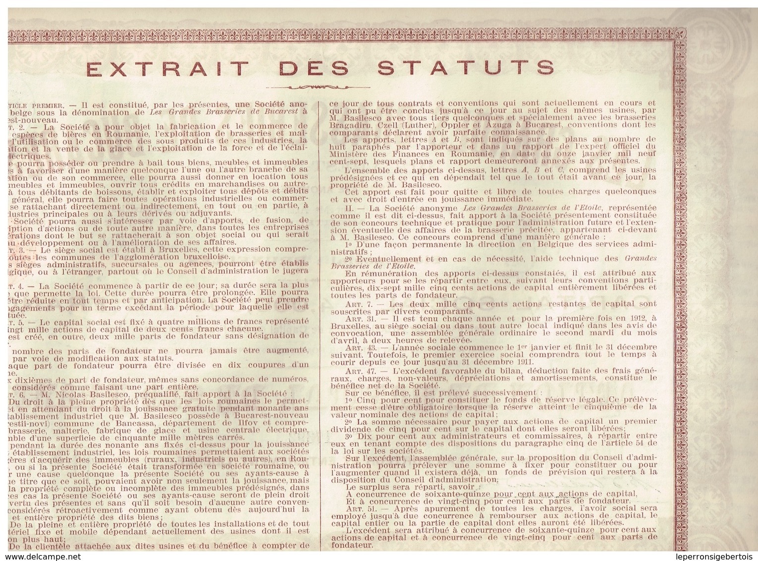 Titre Ancien - Les Grandes Brasseries De Bucarest - Bucarest-Nouveau - Titre De 1910 - N° 17393 - Industry