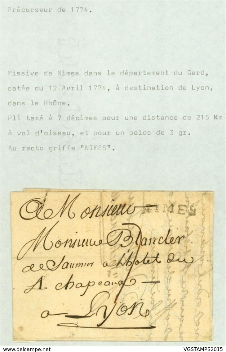 France 1774 - Precurseur De Nîmes à Lyon........ (VG) DC-4237 - 1701-1800: Vorläufer XVIII