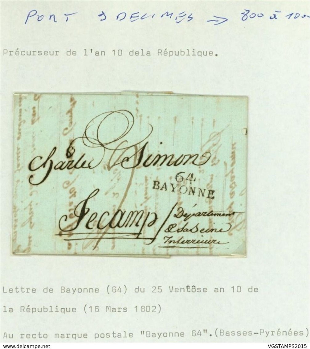 France 1802  - Precurseur De Bayonne à Fécamp ...... (VG) DC-4244 - 1801-1848: Précurseurs XIX