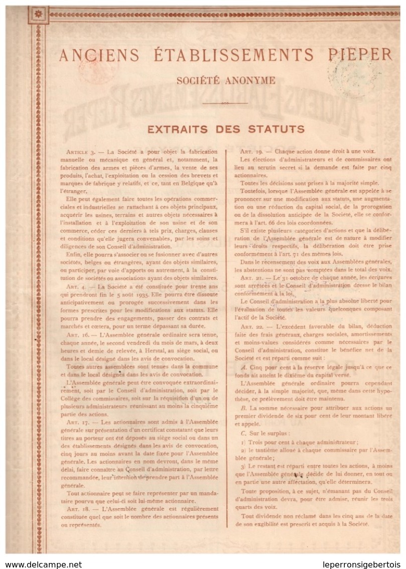 Ancienne Action - Anciens Etablissements Pieper - Titre De 1920 - N°16194 - Industrie