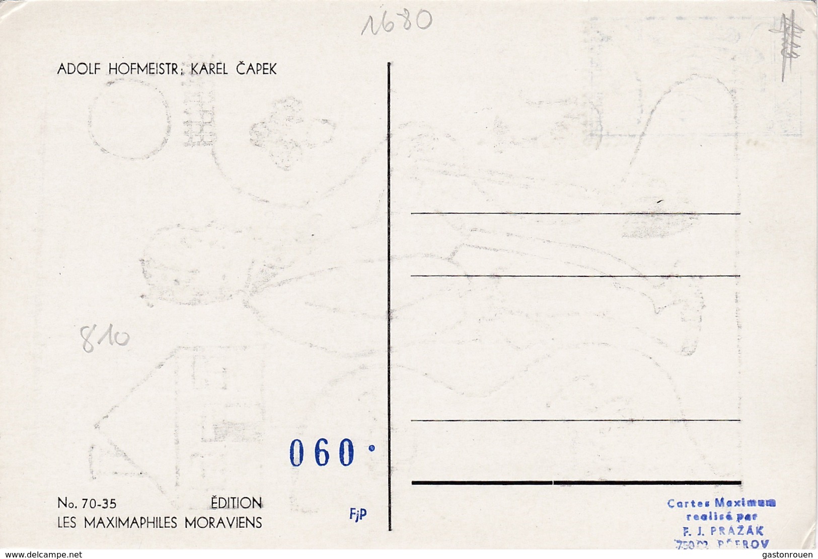 Carte Maximum Littérature Tchécoslovaquie 1971 Karel Capek Adolf Hofmesitr - Brieven En Documenten