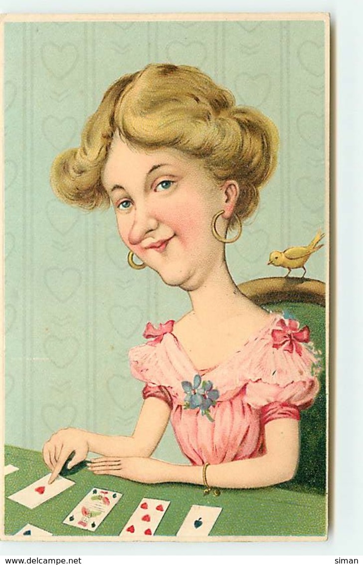 N°13541 - Carte Gaufrée - Femme Jouant Aux Cartes - Frauen