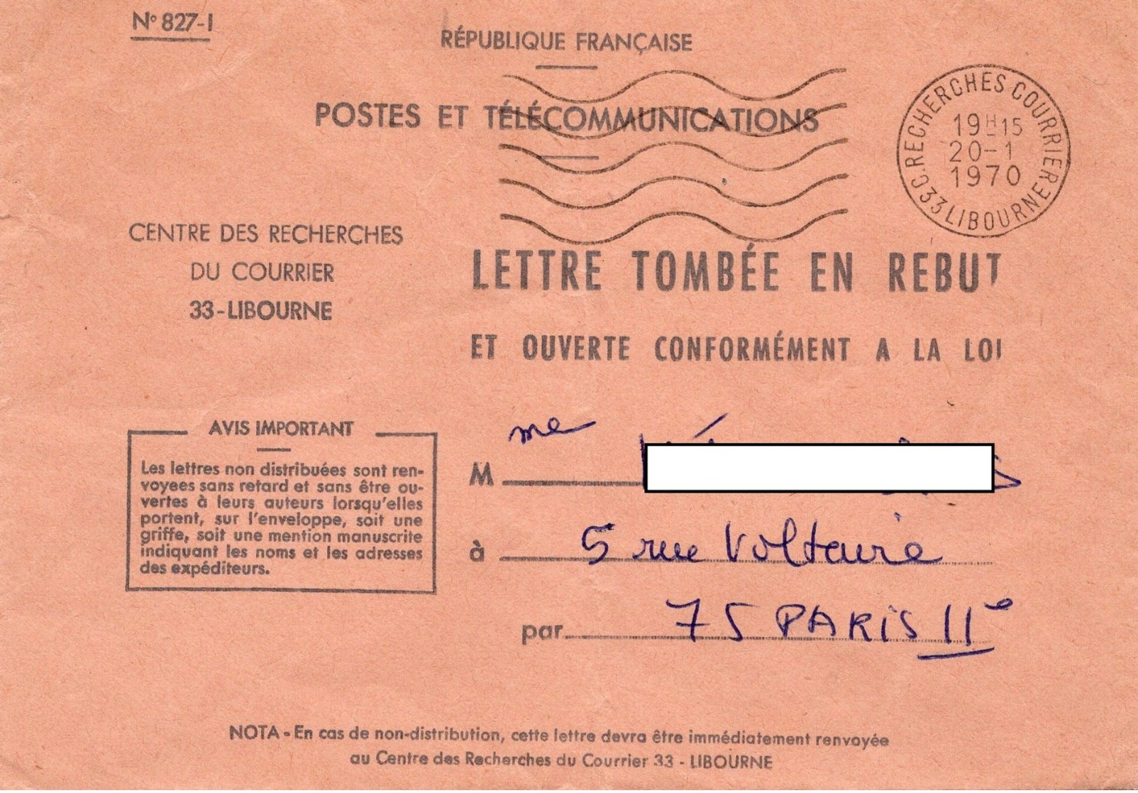 LSC 1970 - Cachet RECHERCHES COURRIER - LIBOURNE - Entête Lettre Tombée En REBUT - 1961-....