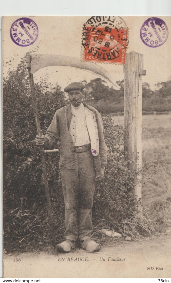 EN BEAUCE - Un Faucheur - Publicité " SOMMET Chaussures Chartres " Voyagé En 1913. - Autres & Non Classés