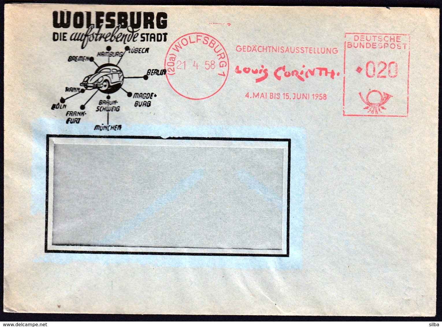 Germany Wolfsburg 1958 / Gedachtnisausstellung LOUIS CORINTH / Machine Stamp ATM / VW Volkswagen Beetle - Maschinenstempel (EMA)