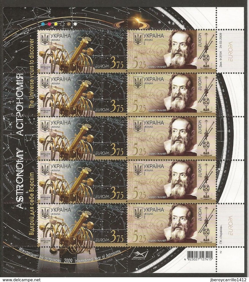 UCRANIA / UKRAINE / UKRAINA  - EUROPA 2009 - "ASTRONOMIA" -  SHEETLET Of FIVE SETS Of 2 Stamps PERFORATED - 2009