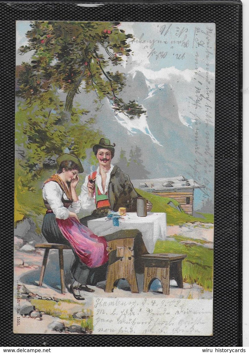 AK 0336  Trachtenpaar Auf Der Alm - Künstlerkarte Um 1903 - Paare