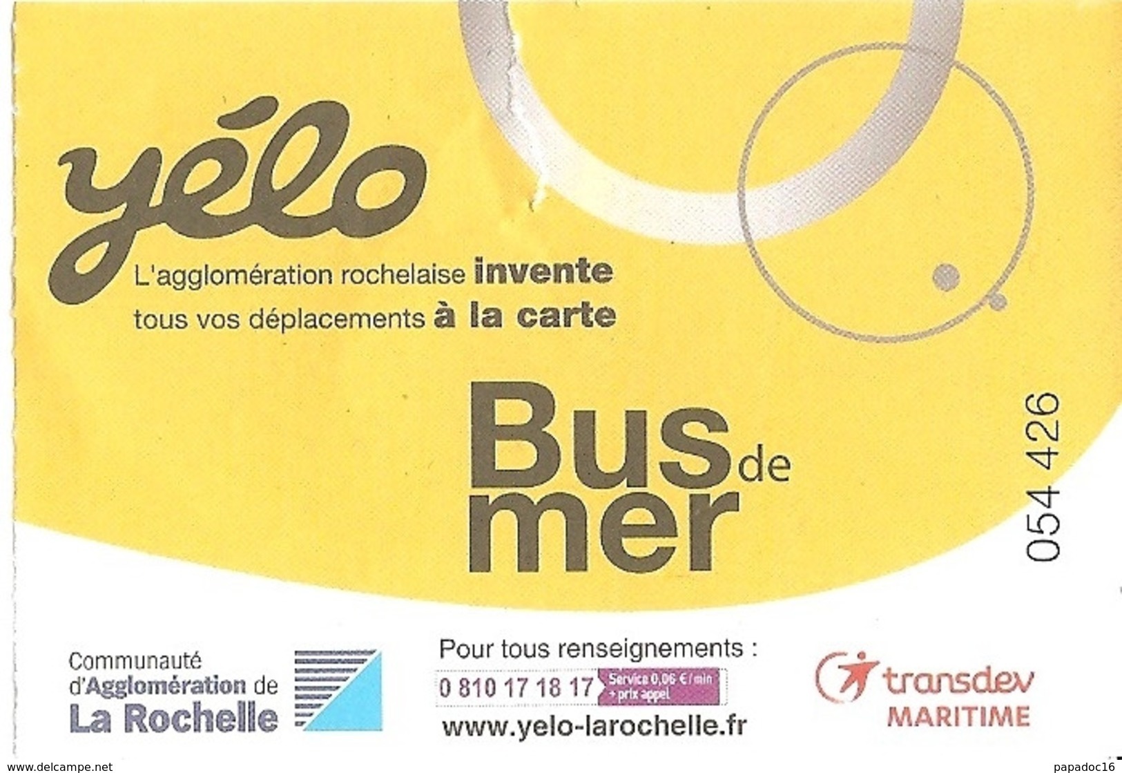 Ticket - Yélo - Bus De Mer - La Rochelle - [Transdev Maritime] - Europa