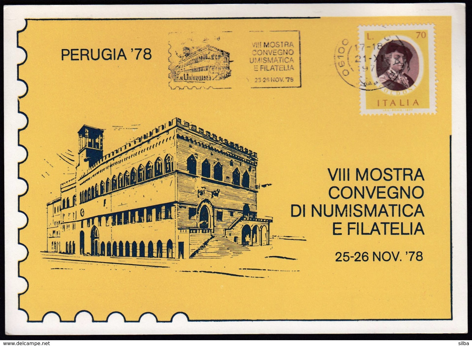 Italy Perugia 1978 / VIII Mostra Convegno Di Numismatica E Filatelia / Machine Stamp, Flamme / Palazzo Del Priori - Other & Unclassified