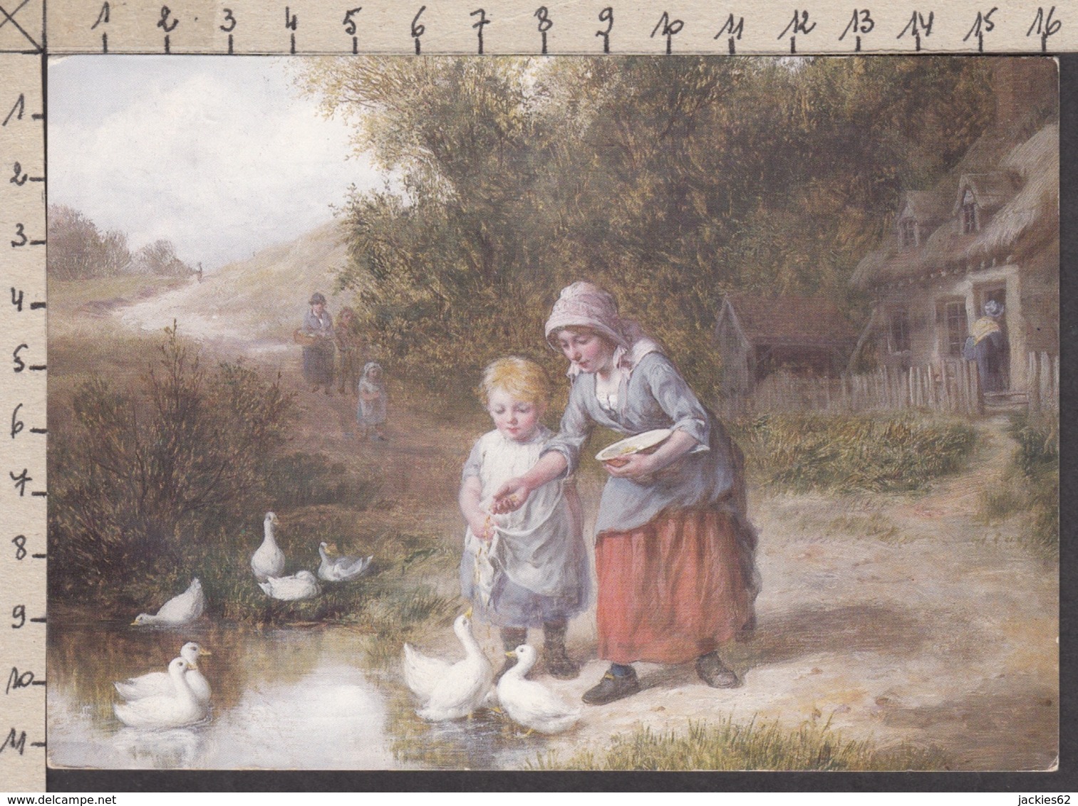 93798GF/ ILLUSTRATION, Enfants Nourrissant Des Oies/canards - Contemporain (à Partir De 1950)