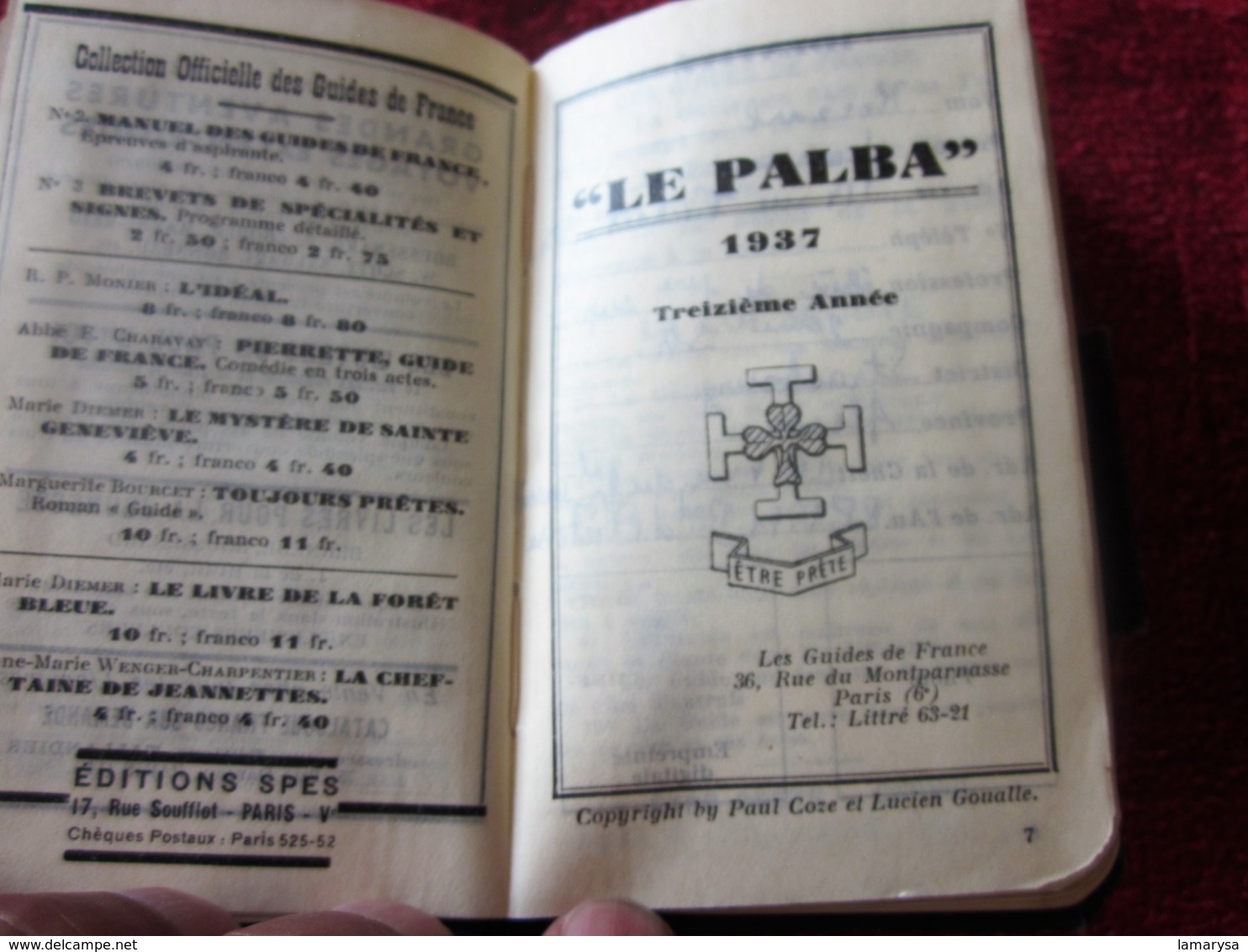 1937 AGENDA PALBA GUIDES DE FRANCE-LOI SCOUTE-PHOTOS-NOTES-JAMBOREE SCOUT INTERNATIONAL CONÇU SPÉCIALEMENT PR SCOUTISME