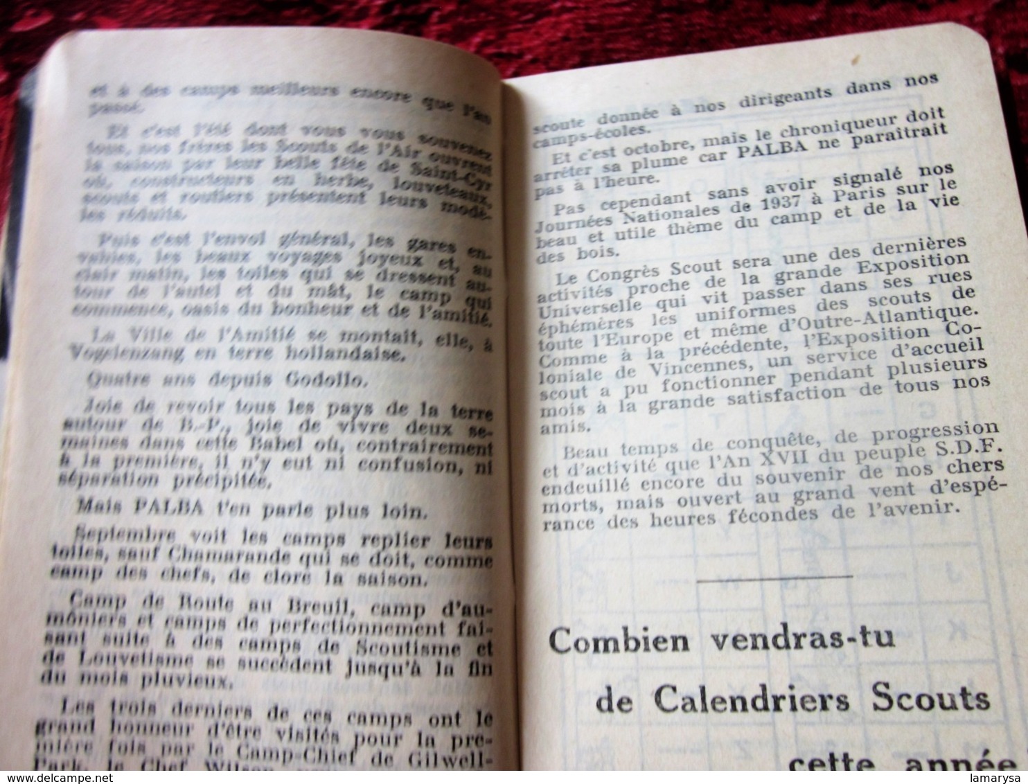 1938 AGENDA PALBA GUIDES DE FRANCE-LOI SCOUTE-PHOTOS-NOTES-JAMBOREE SCOUT INTERNATIONAL CONÇU SPÉCIALEMENT PR SCOUTISME