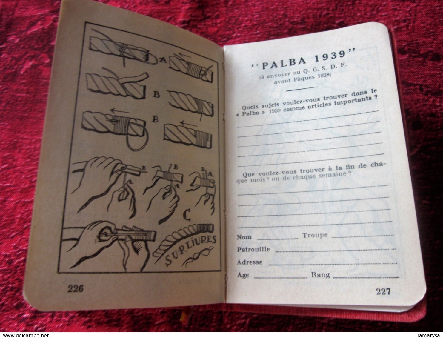 1938 AGENDA PALBA GUIDES DE FRANCE-LOI SCOUTE-PHOTOS-NOTES-JAMBOREE SCOUT INTERNATIONAL CONÇU SPÉCIALEMENT PR SCOUTISME