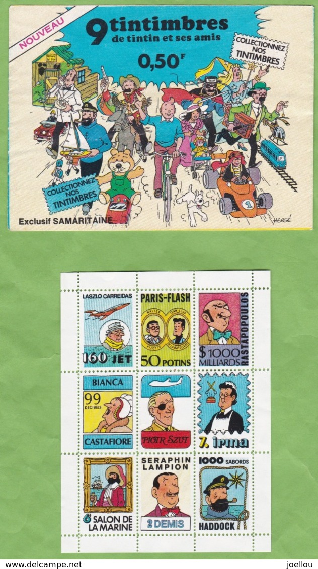 Bloc Feuillet 9 Vignettes Publicité Exclusif SAMARITAINE + Enveloppe Hergé Tournesol Milou Haddock !!! ETAT Plis !!! - Tintin