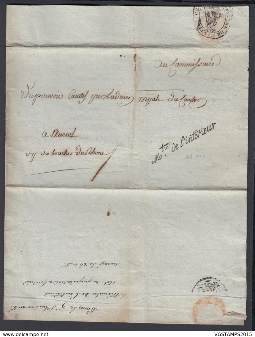 France 1797  - Lettre Imprimé Du Ministère De L'Intérieur De Paris à Auriol.... (VG) DC-4259 - 1701-1800: Précurseurs XVIII