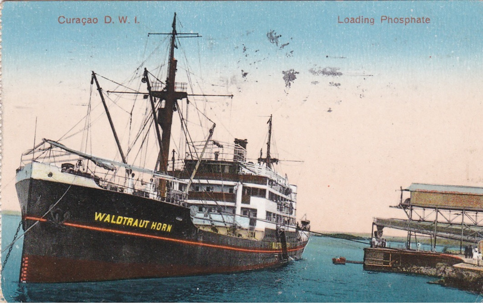 CURACAO, D.W.I. PU-1928 ; Ocean Liner Loading Phosphate - Curaçao