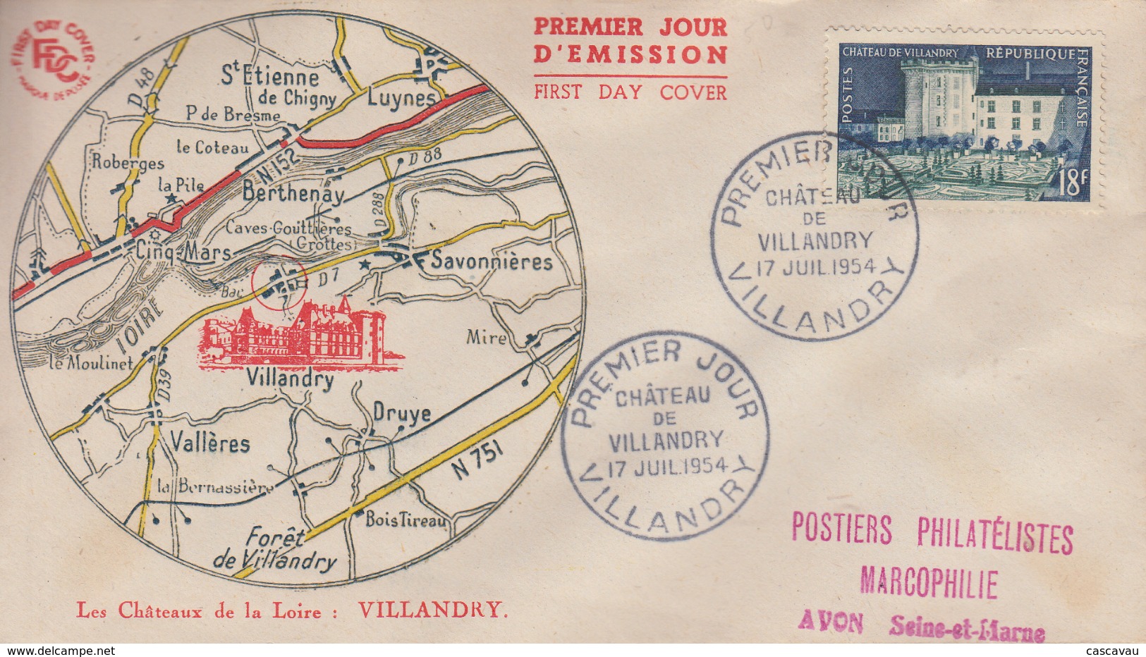 Enveloppe  FDC  1er  Jour    FRANCE    Le  Chateau   De  VILLANDRY   1954 - 1950-1959