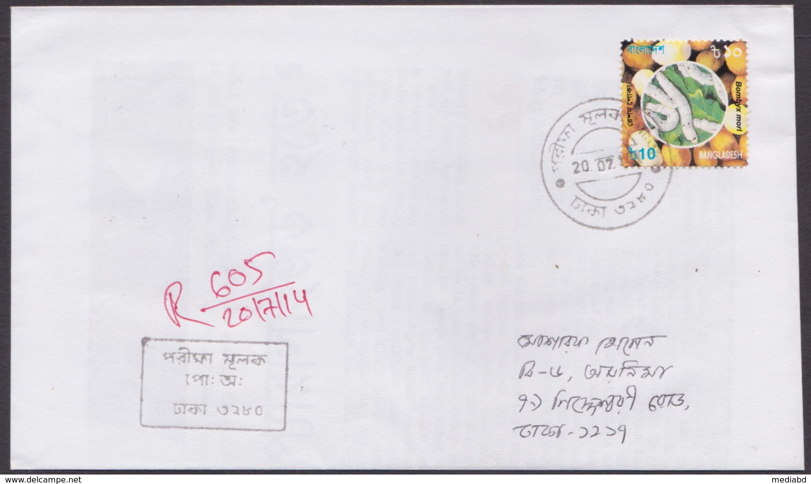 Bangladesh 2000 Insect -Bombyx Mori Solo Used On Cover Inland Registered Mail Pmk 2014 - Bangladesch