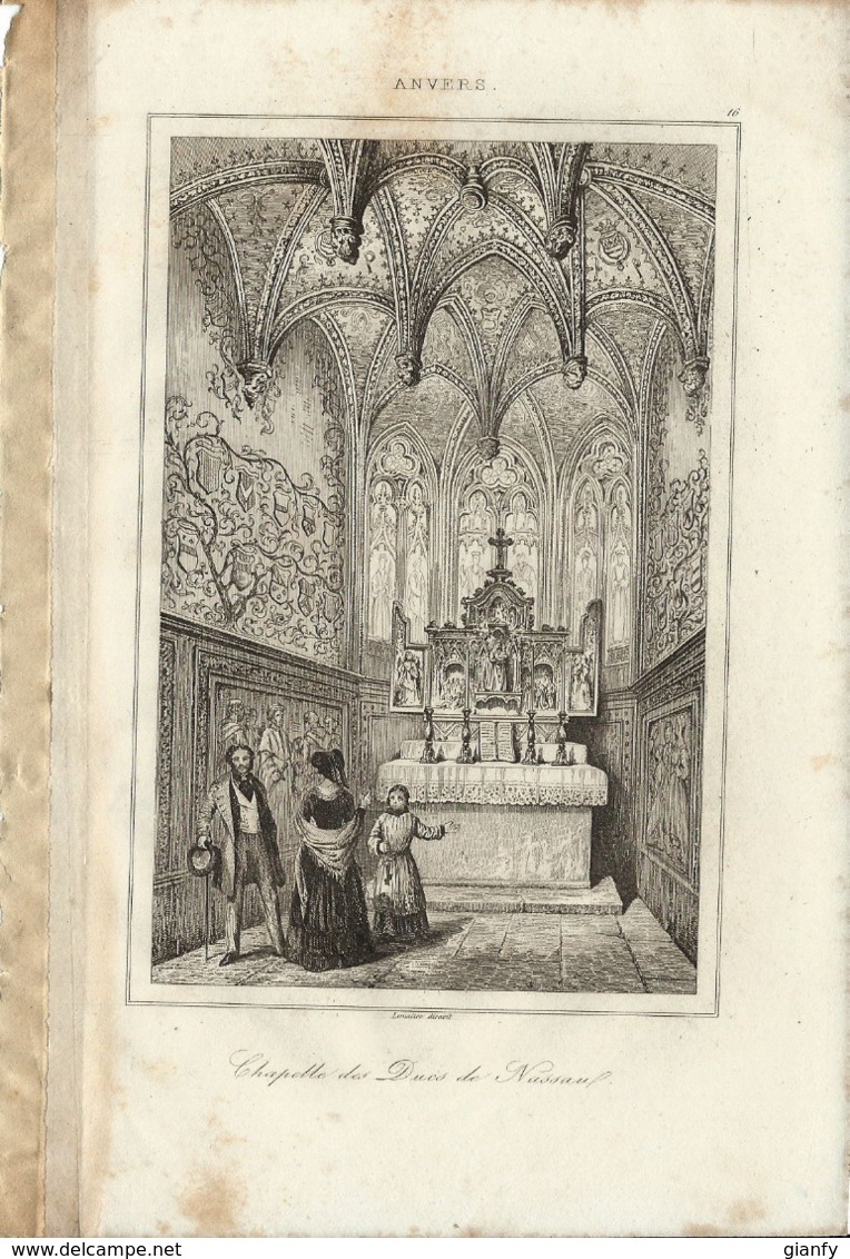 ANVERS CHAPELLE DES DUCS DE NASSAU 1835 INCISIONE DI LEMAITRE - Prints & Engravings