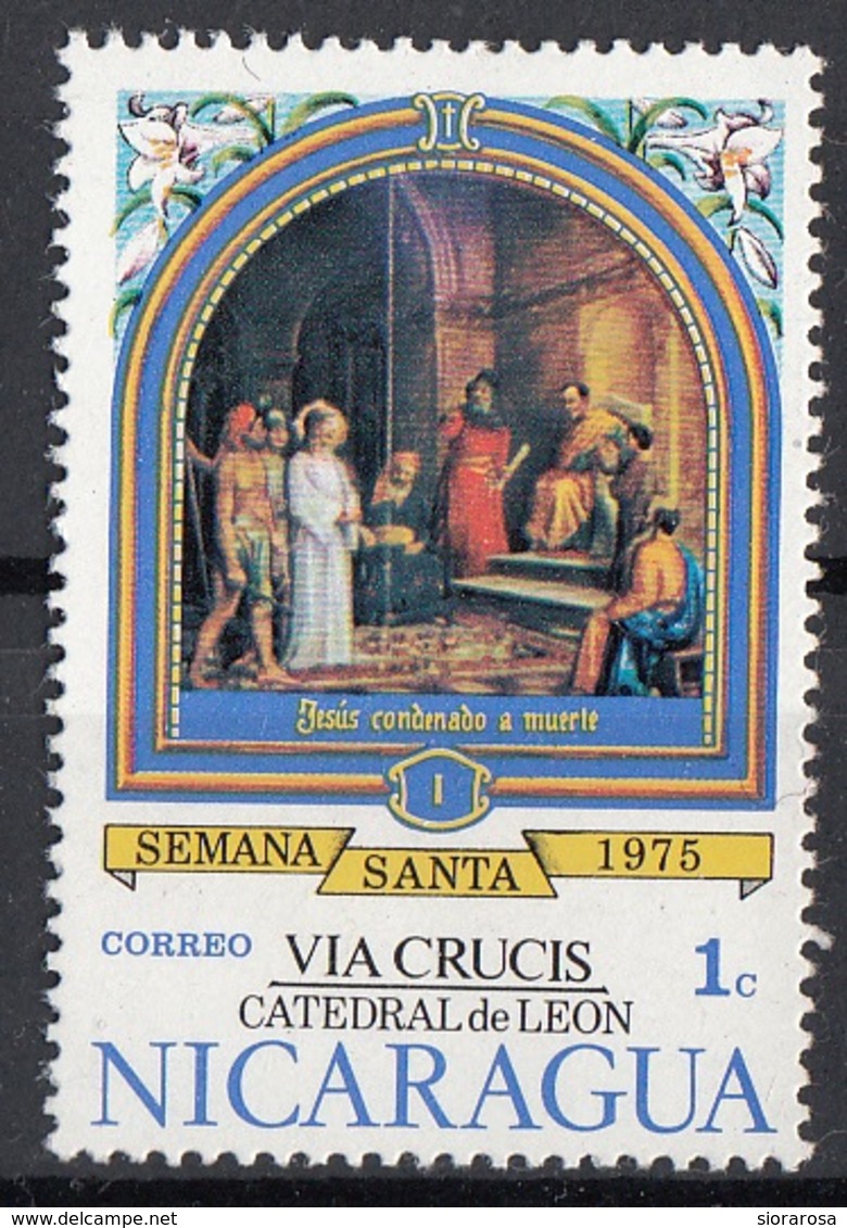 Nicaragua 1975 Sc. 969 Pasqua Easter Gesù Cristo Condannato - Via Crucis Cattedrale Di Leon Spagna - Nicaragua
